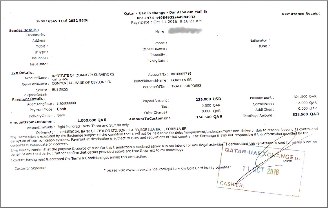 IQSSL Membership Fee Payment Bank Slip Example