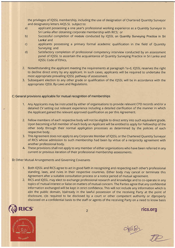 UK RICS IQSSL Reciprocity